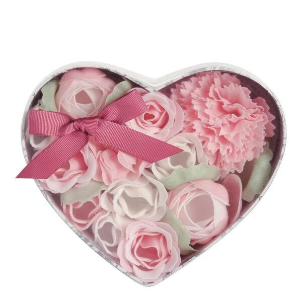 Caja Corazón con Flores de Jabón Rosas y Blancas